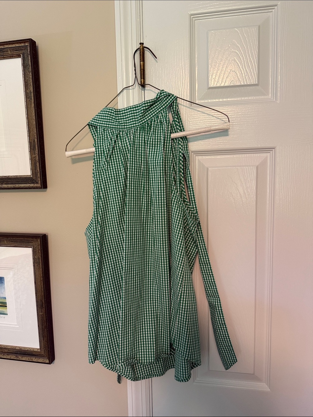 J. Crew Green Gingham Halter Tie-Neck Top